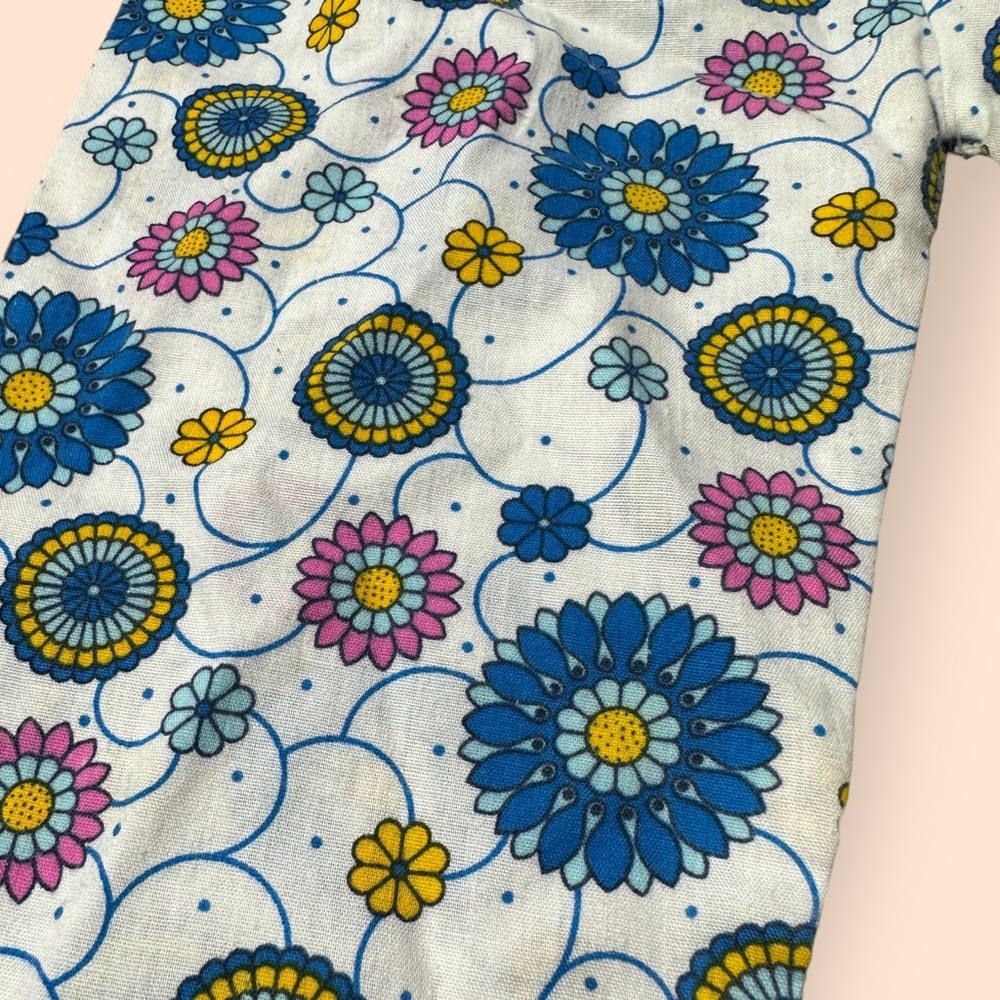 Vintage Baby/Toddler Blue Yellow Pink Flower Button Down Pants Set Retro - Picture 12 of 14